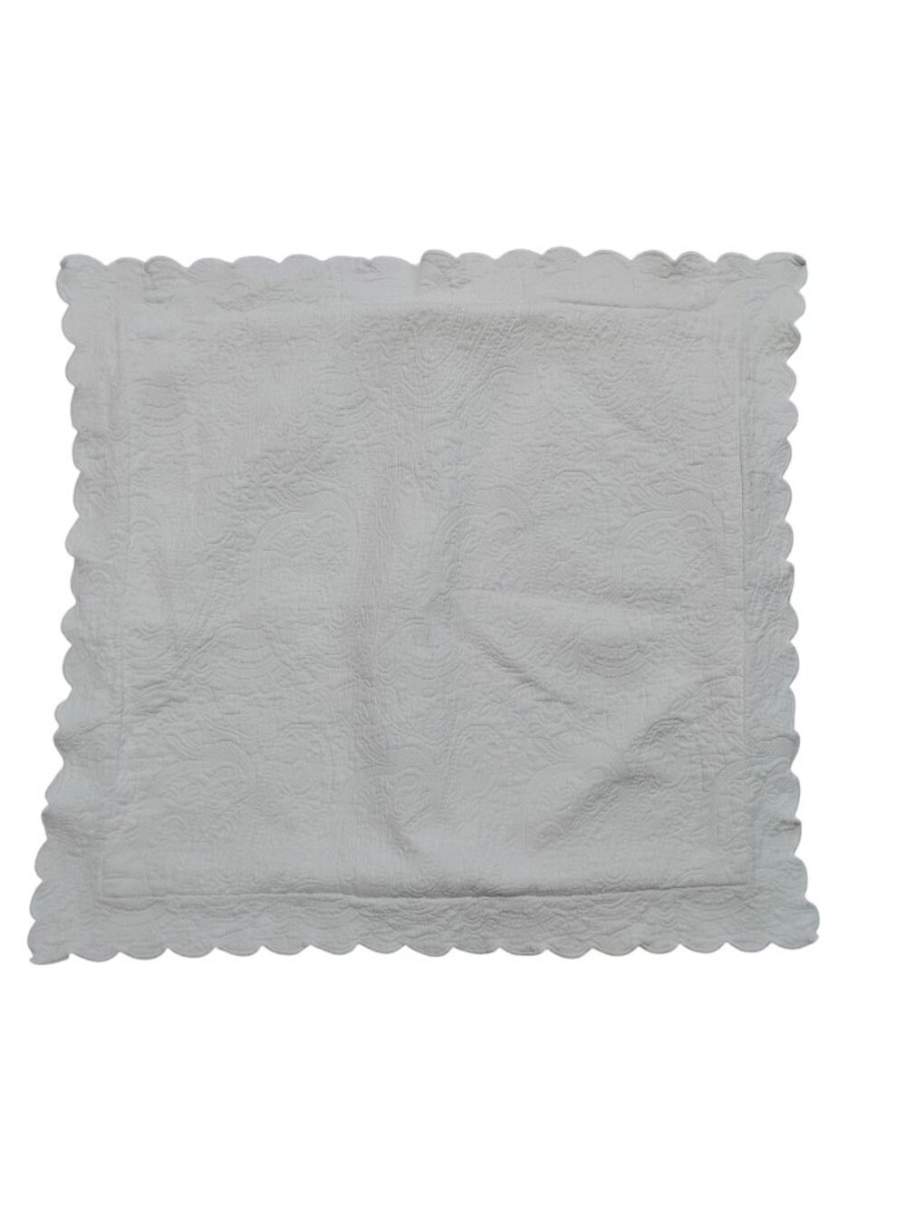 White Cotton Matelassé Euro Sham 24" Square With Scalloped Edges By Linens N Thi